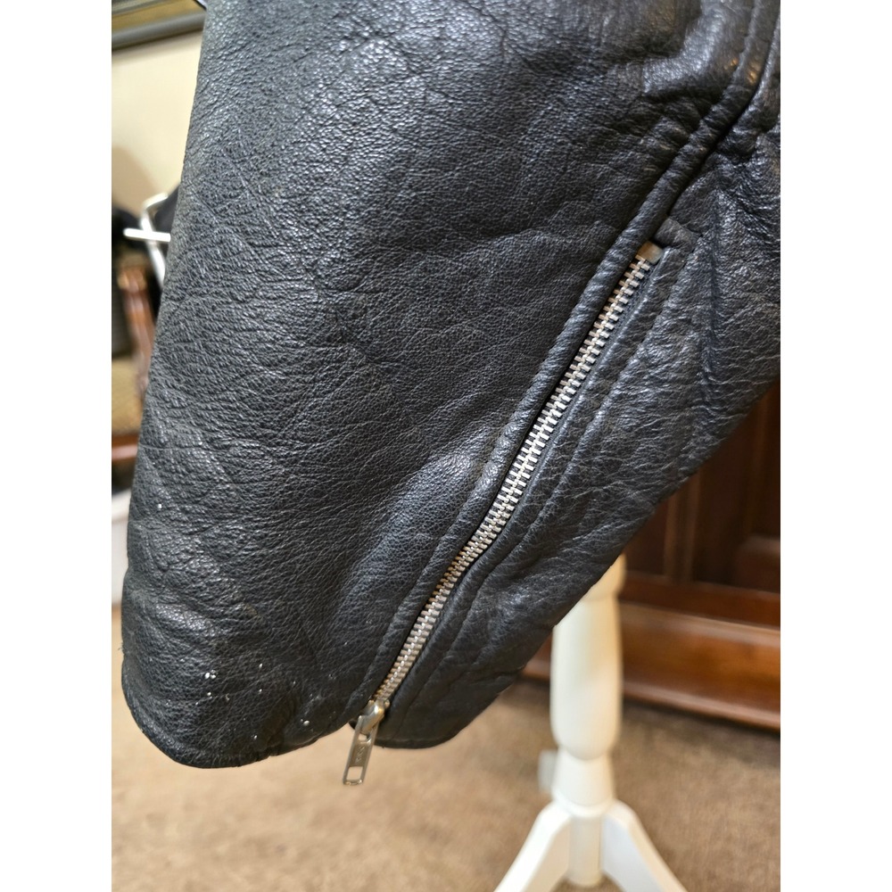 Vintage MOB 5XL Black Leather Motorcycle Biker Jacket Belted Lace Heavyweight - Picture 8 of 15